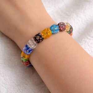 Millefiori Art glass Rainbow stretch Bracelet Rare Venetian Murano Colorful 90s